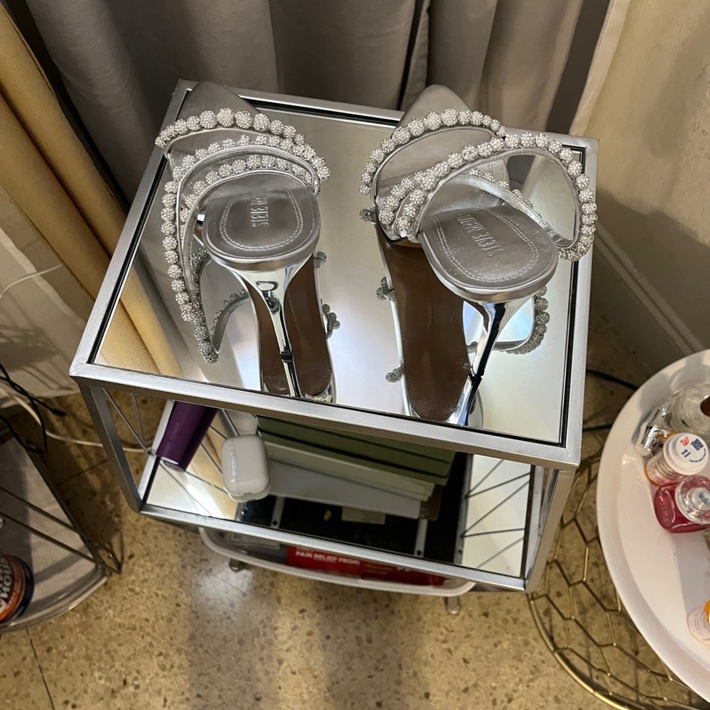 Steve Madden Silver Heels with Rhinestone Straps